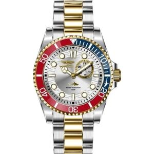 Men's Invicta Silver and Gold Watch with Red and Blue Accents